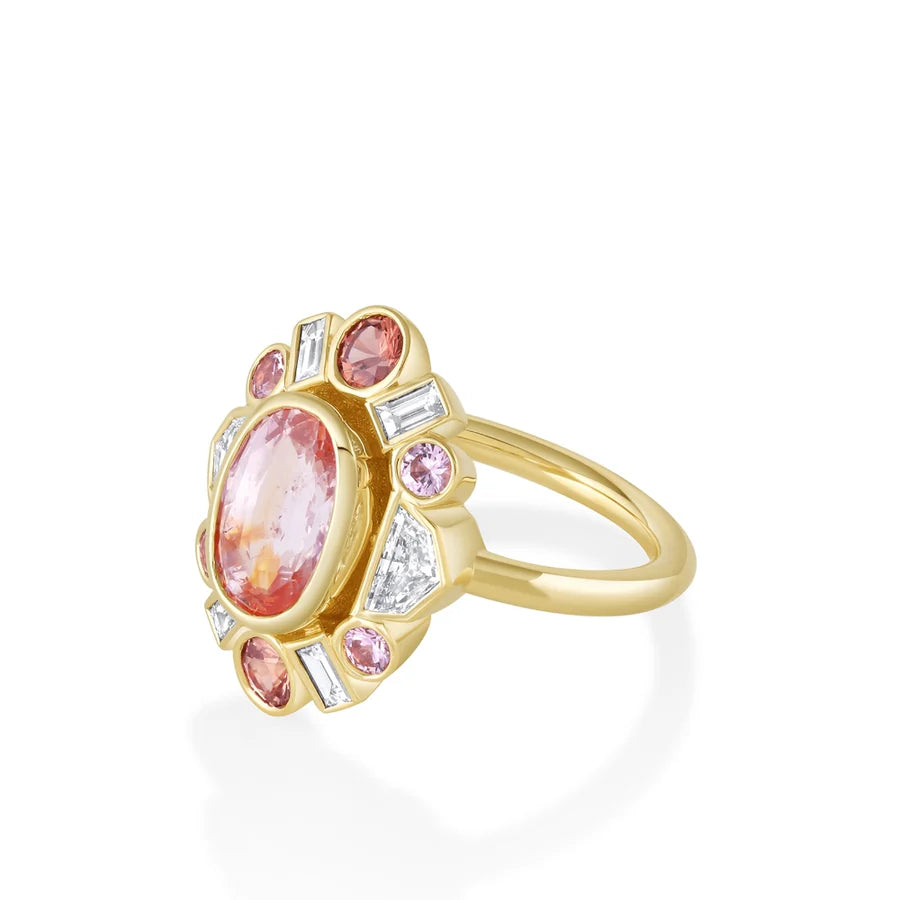 Tonglin Peachy Pink Sapphire Ballerina Ring | Gold Plated Jewelry