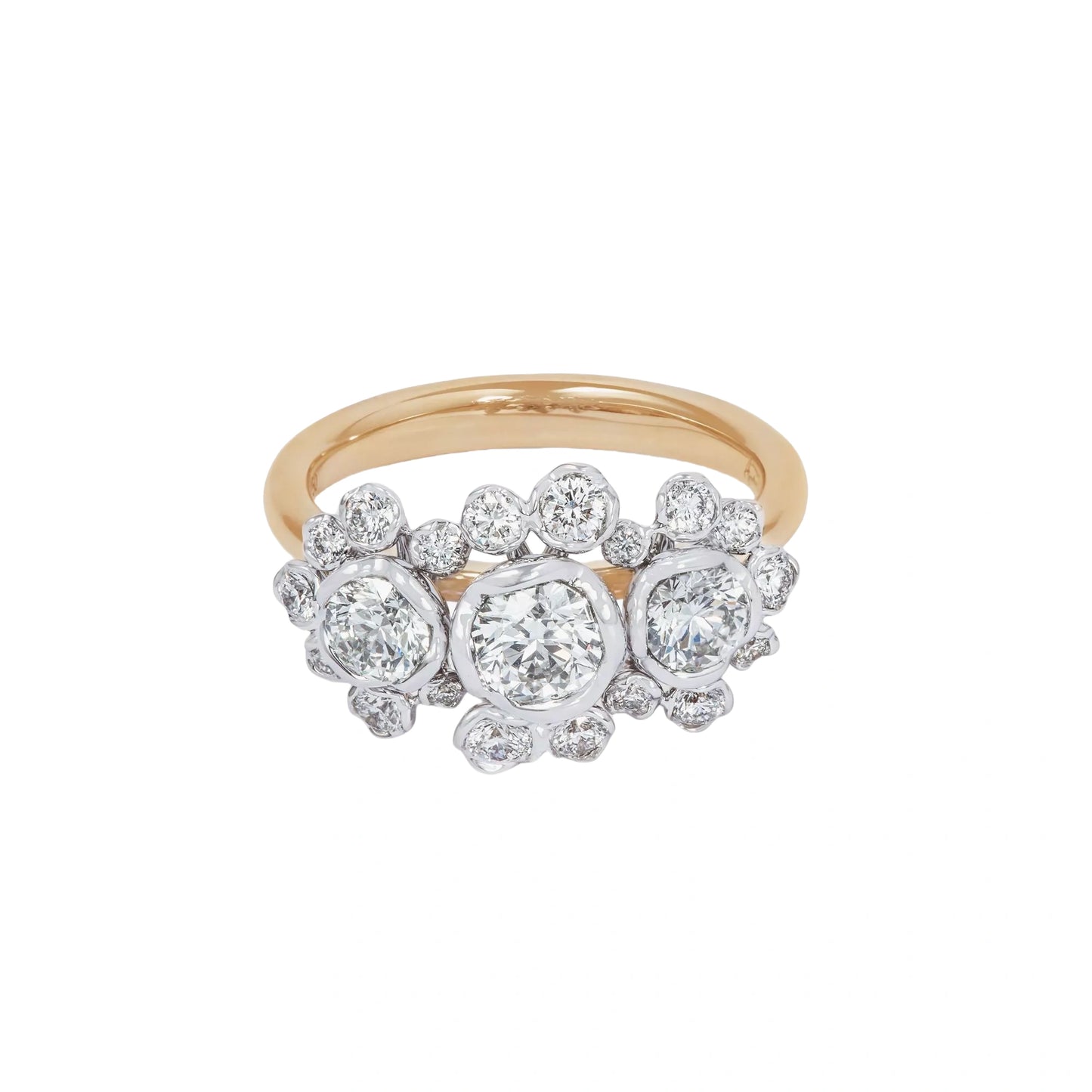 Tonglin 18K Triple Diamond Flower Engagement Ring - wholesale gold rings