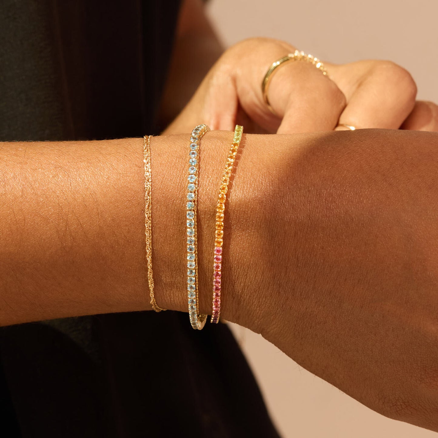 Tonglin Harlequin Rainbow Tennis Bracelet - Gold Plated Jewelry