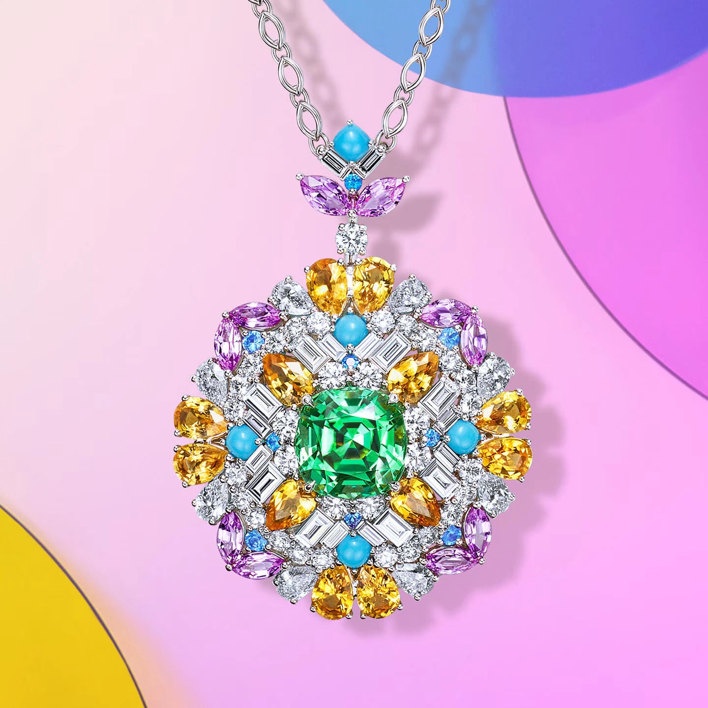 Tonglin Cubic Zirconia Hydrangea Gemstone Necklace A Sparkling Garden of Colors