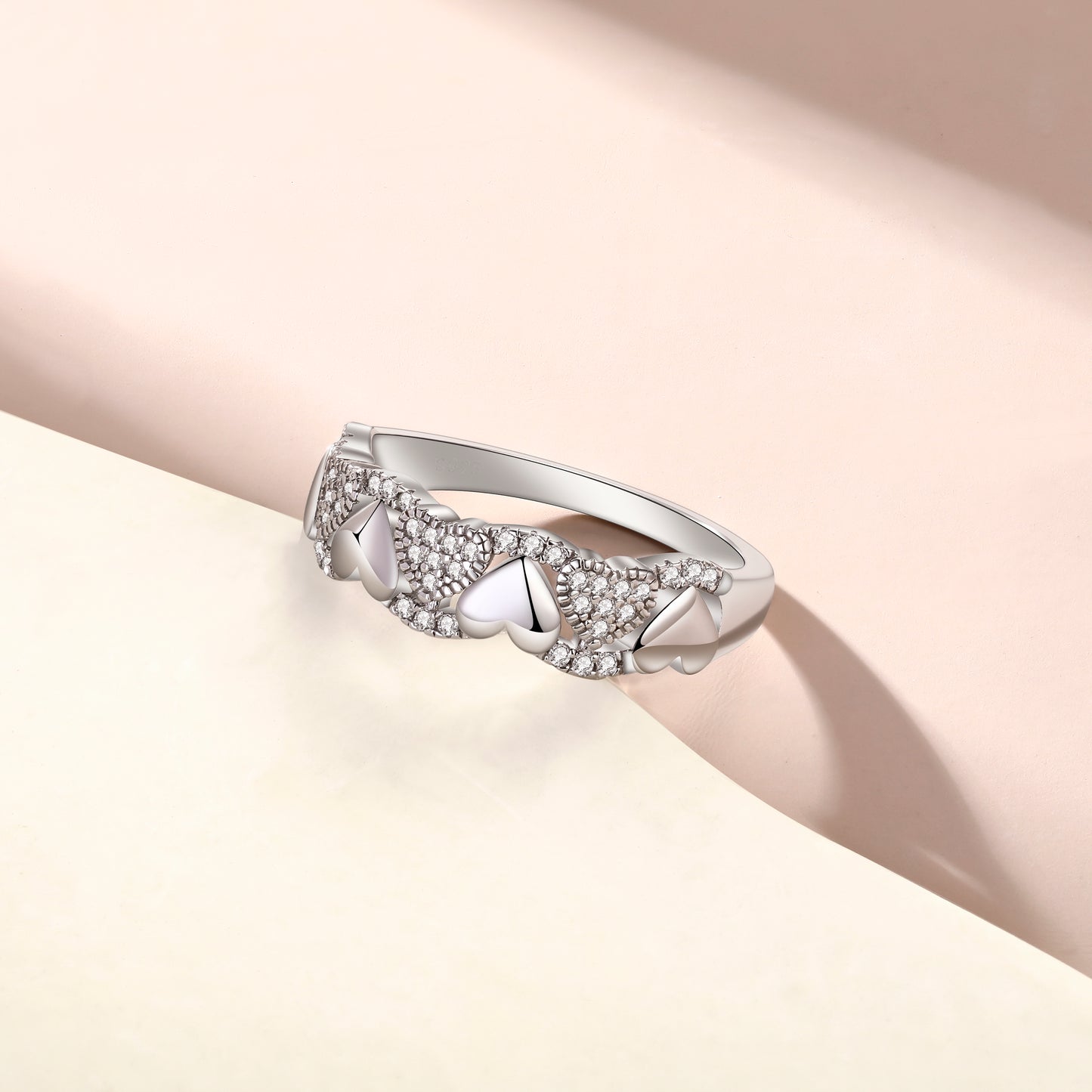 Tonglin Heart Ring for Women White Gold Wedding Band