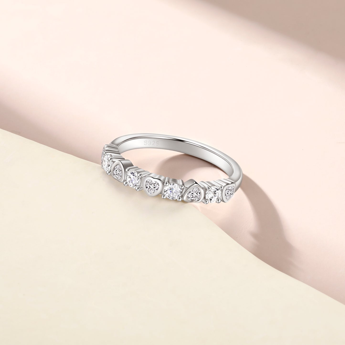 Tonglin Heart & Round Ring for Women White Gold Wedding Band