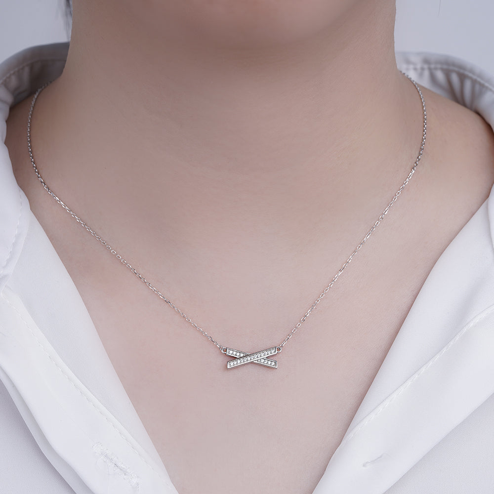 X Shape White Gold Necklace 18K White Gold 18K Gold Rose Gold