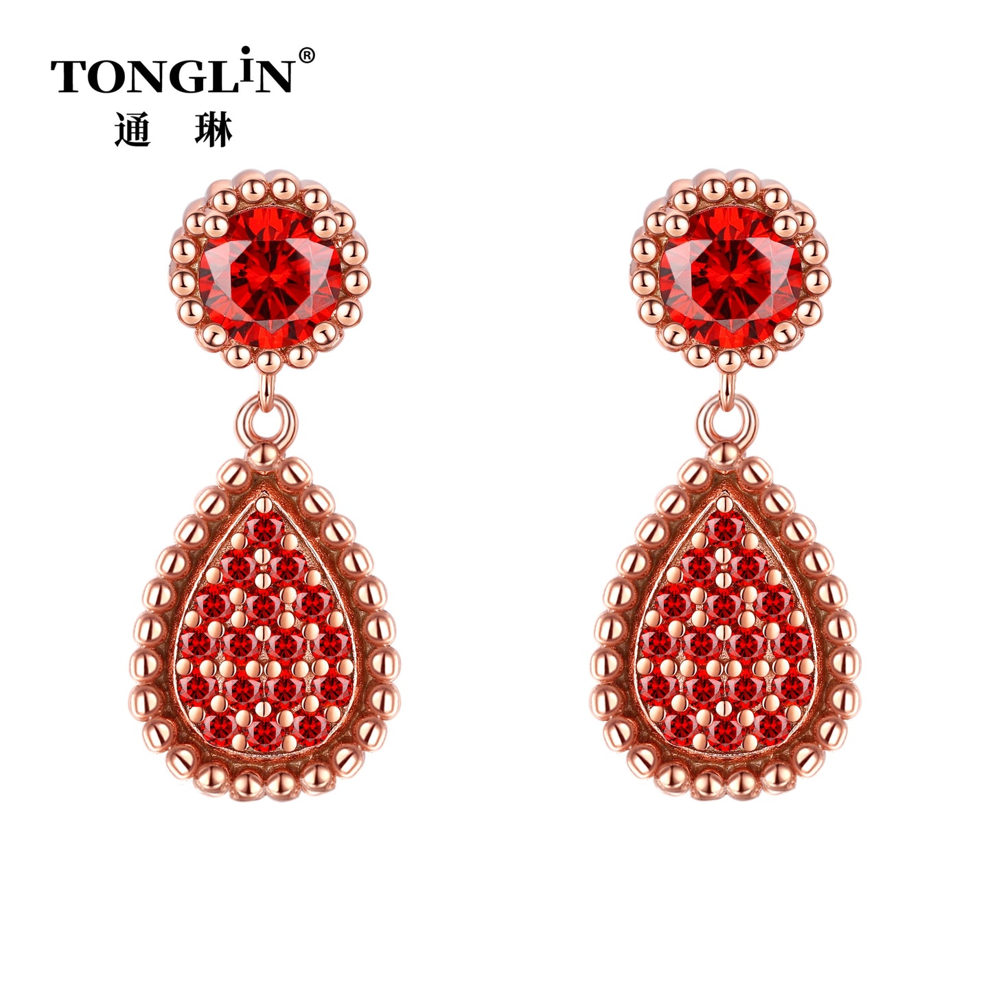 Tonglin 18K rose Gold Ruby Drop Earring