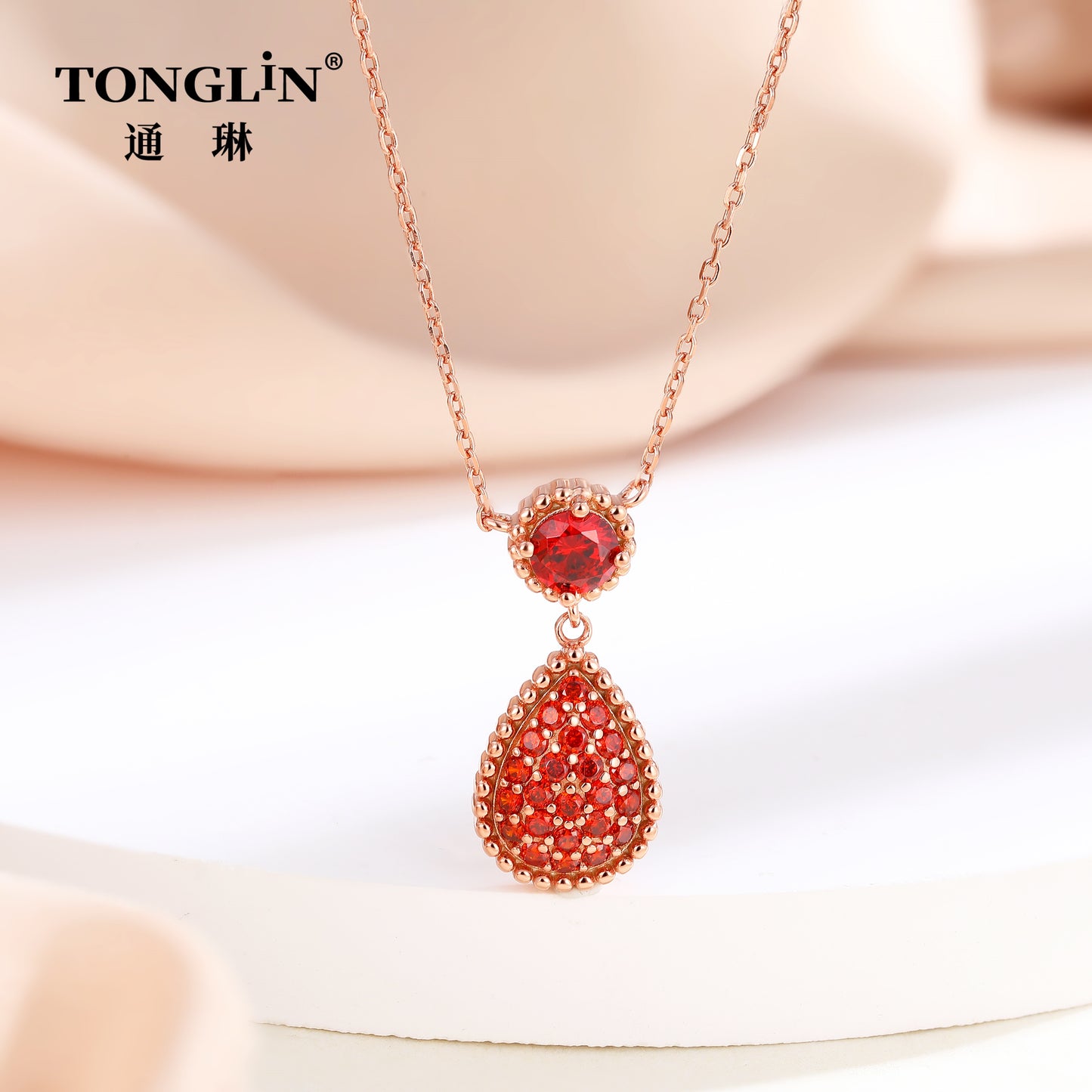 Tonglin 18K rose Gold drop Necklace