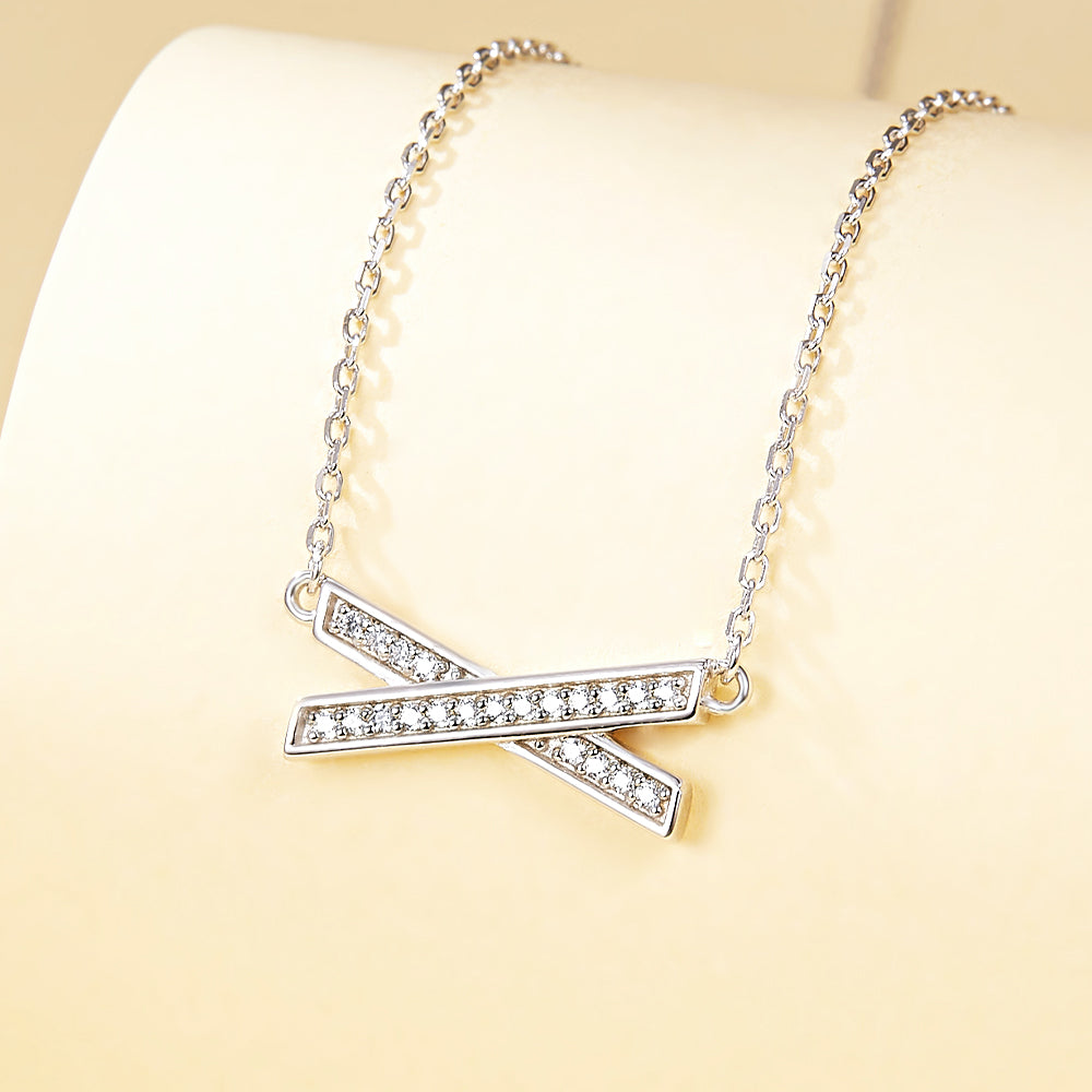 X Shape White Gold Necklace