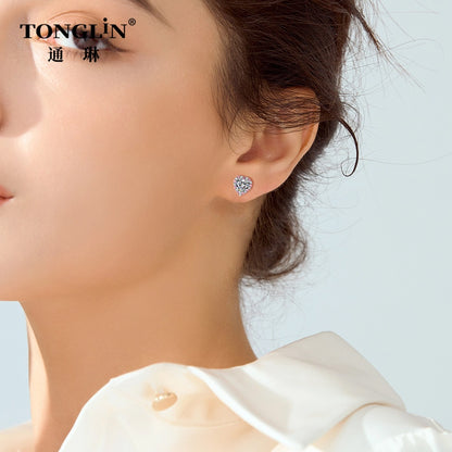 Tonglin 925 silver heart cut  Stud Earring