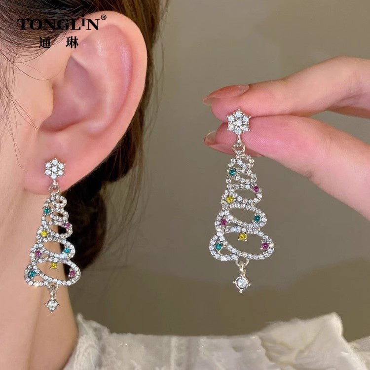 Tonglin Custom 18K Gold Diamond Christmas Tree Earrings Wholesale