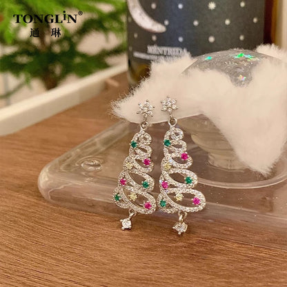 Tonglin Custom 18K Gold Diamond Christmas Tree Earrings Wholesale