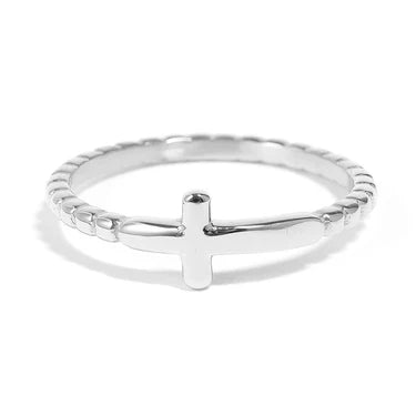 Tonglin Stainless Steel Beaded Cross Stacking Ring - Jewelry Supplier