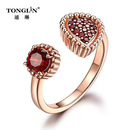 Tonglin 18K rose Gold ruby open ring