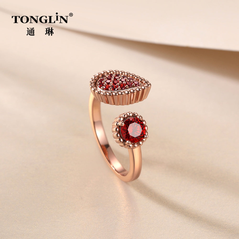 Tonglin 18K rose Gold ruby open ring