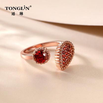 Tonglin 18K rose Gold ruby open ring