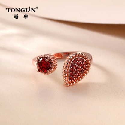 Tonglin 18K rose Gold ruby open ring