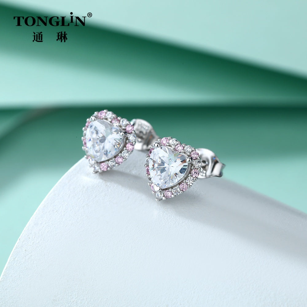 Tonglin 925 silver heart cut  Stud Earring