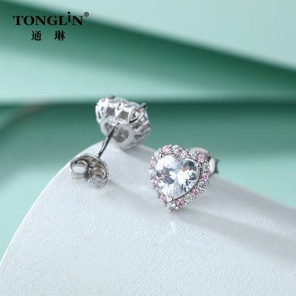 Tonglin 925 silver heart cut  Stud Earring