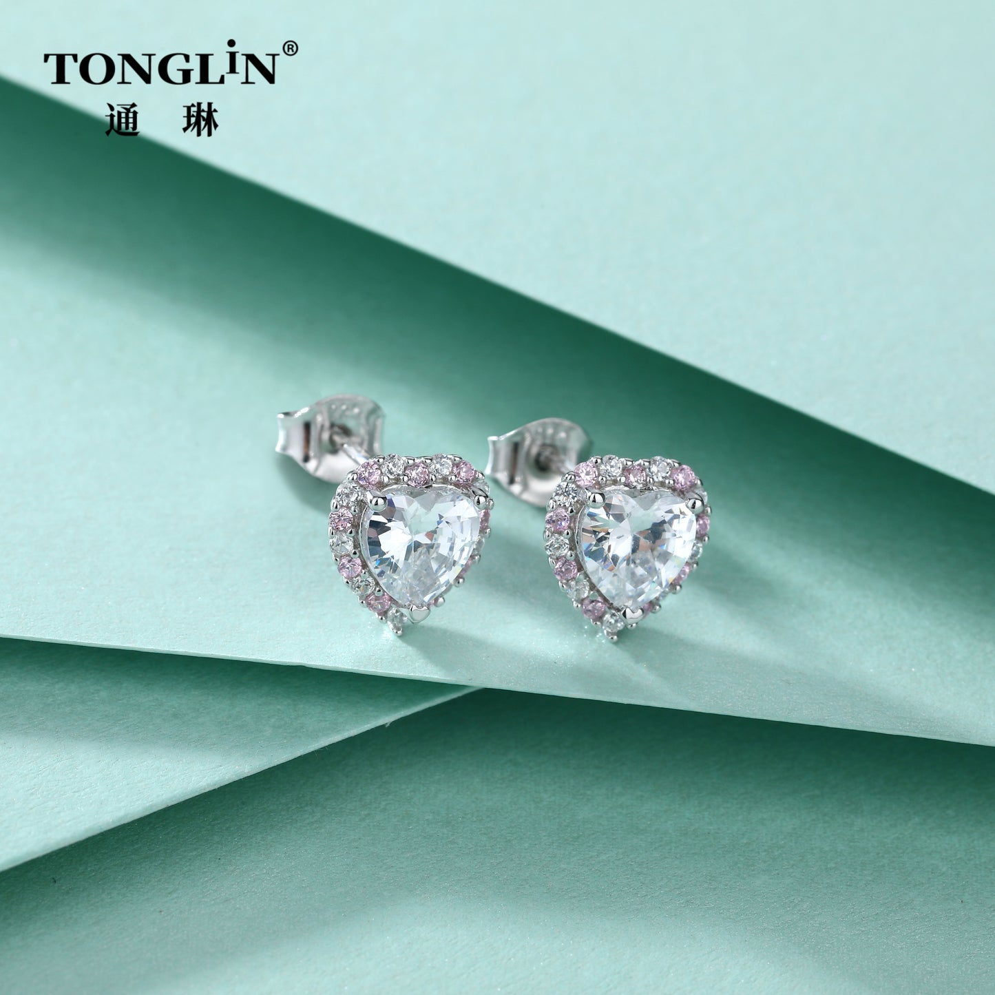 Tonglin 925 silver heart cut  Stud Earring