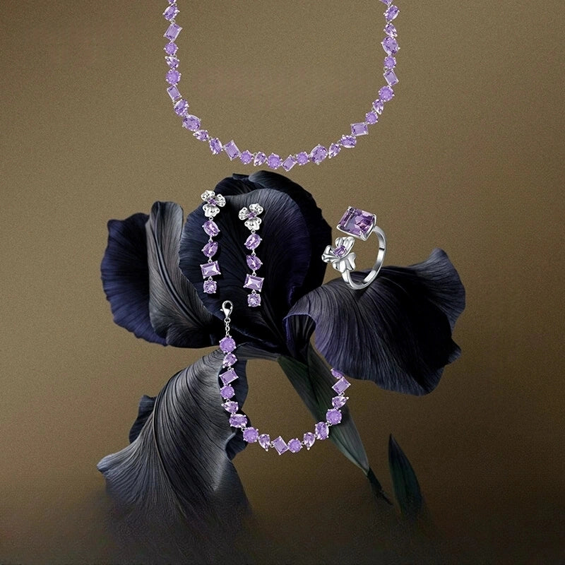 Tonglin Monet’s Iris Flower Themed  Bracelets  – 925 Silver with 3A Cubic Zirconia for Wholesale