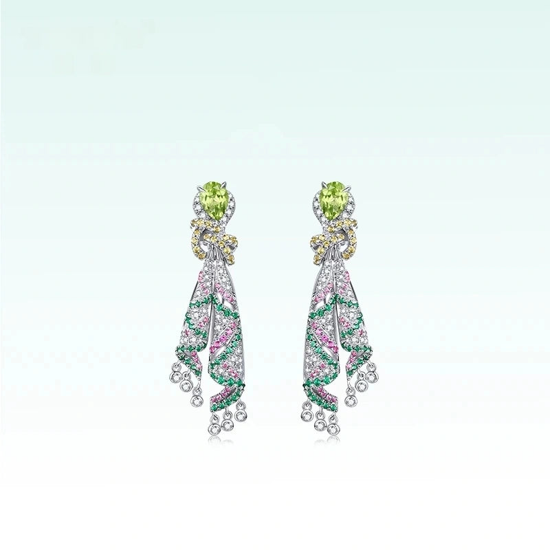 Tonglin  Silk-Inspired Gemstone 925 silver Earrings – Elegant Diamond-Accented Jewelry for Wholesale