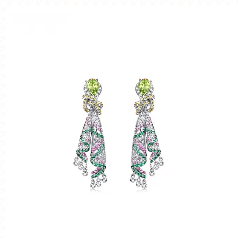 Tonglin  Silk-Inspired Gemstone 925 silver Earrings – Elegant Diamond-Accented Jewelry for Wholesale