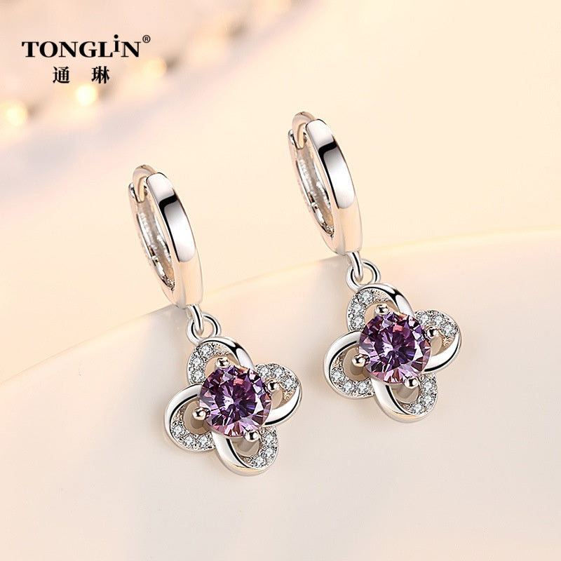 Tonglin Silver Jewelry Supplier Stylish 925 Silver Floral Drop Earrings