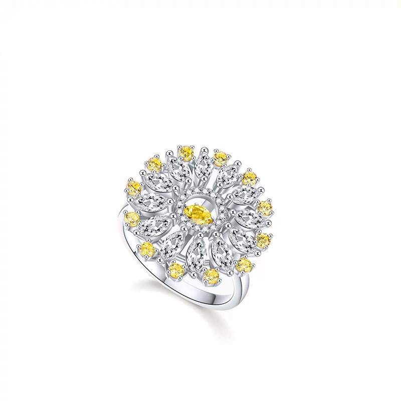 Tonglin Sunflower Engagement Ring – 925 Silver with 3A Cubic Zirconia Accents for Wholesale