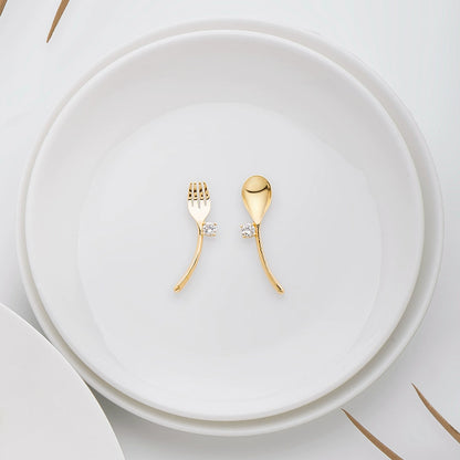 Tonglin Rose Gold Cutlery-Inspired Earrings – Unique Fork and Spoon Design for Wholesale