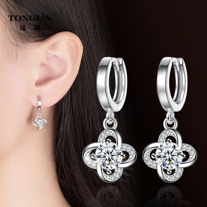 Tonglin Silver Jewelry Supplier Stylish 925 Silver Floral Drop Earrings