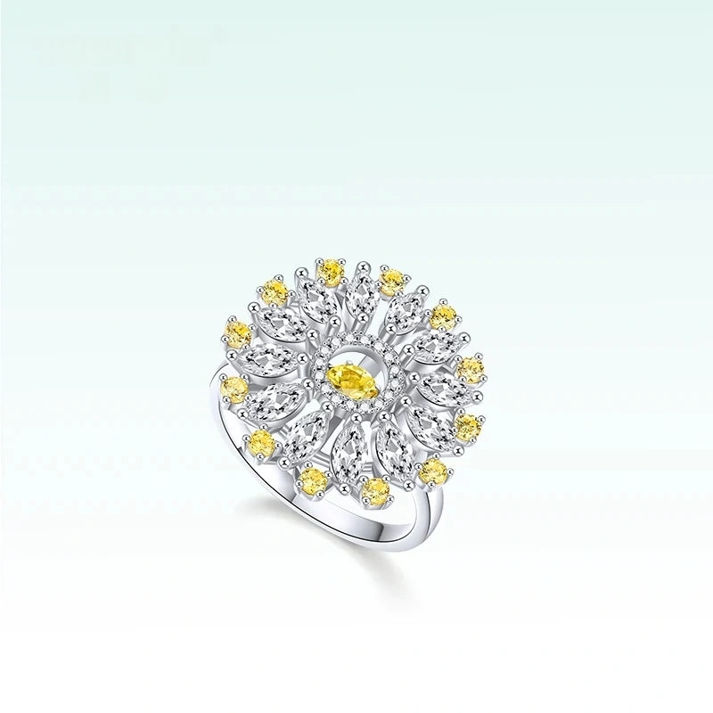 Tonglin Sunflower Engagement Ring – 925 Silver with 3A Cubic Zirconia Accents for Wholesale