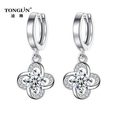 Tonglin Silver Jewelry Supplier Stylish 925 Silver Floral Drop Earrings