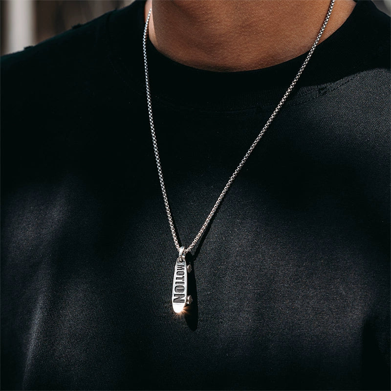 Tonglin Men's 925 Sterling Silver Skateboard Pendant Necklace  Unique Design for a Bold Statement