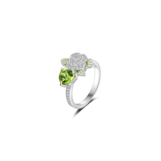 Tonglin Rose Green Gemstone Ring – 18K Gold with Diamond Accents for Wholesale