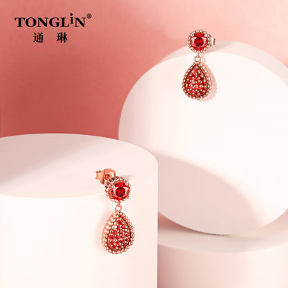 Tonglin 18K rose Gold Ruby Drop Earring