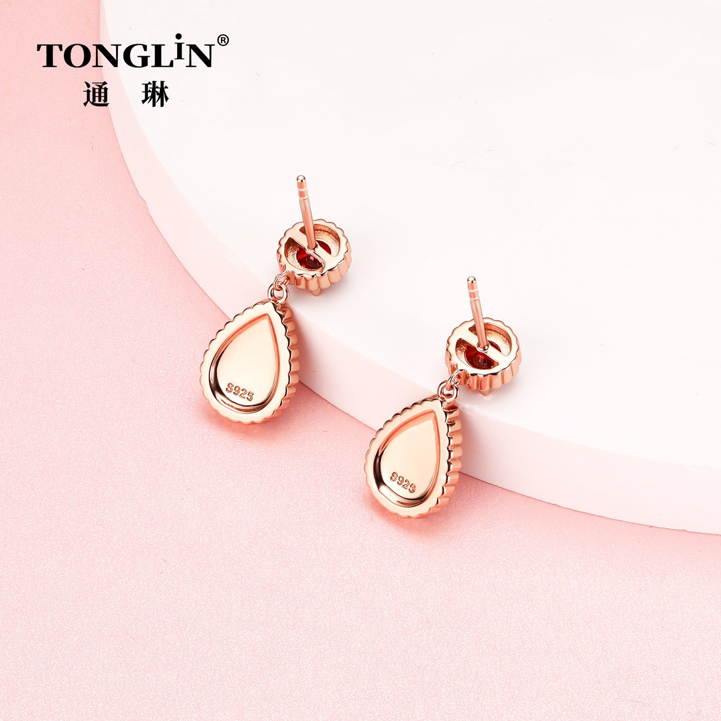 Tonglin 18K rose Gold Ruby Drop Earring