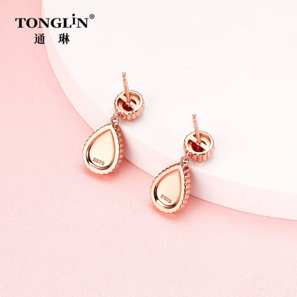 Tonglin 18K rose Gold Ruby Drop Earring