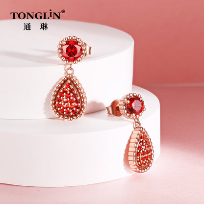 Tonglin 18K rose Gold Ruby Drop Earring