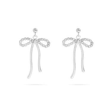 Tonglin Stainless Steel Ribbon Bow with Stones Earrings - Jewelry Supplier