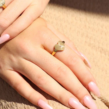 Tonglin Stainless Steel Cubic Zirconia Sunburst Heart Ring - Jewelry Supplier