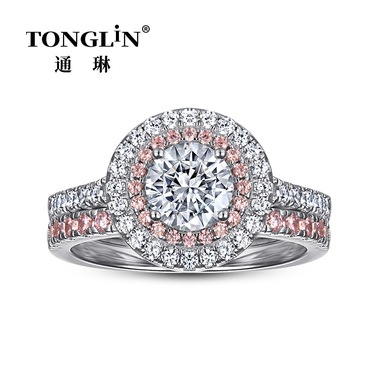 Tonglin Pink And White Cubic Zirconia Ring Set In Sterling Silver