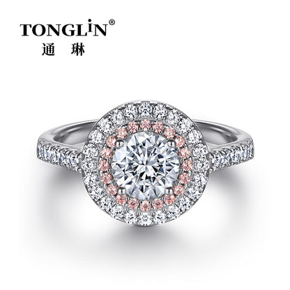 Tonglin Pink And White Cubic Zirconia Ring Set In Sterling Silver