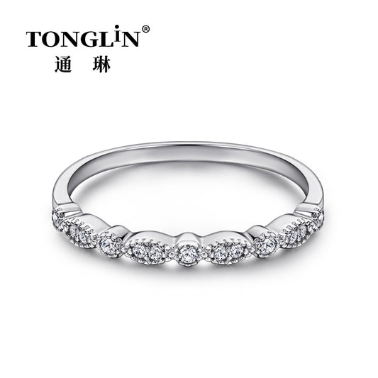 Tonglin Hot Sale Lace Micro-inlaid Zircon Silver Ring For Women