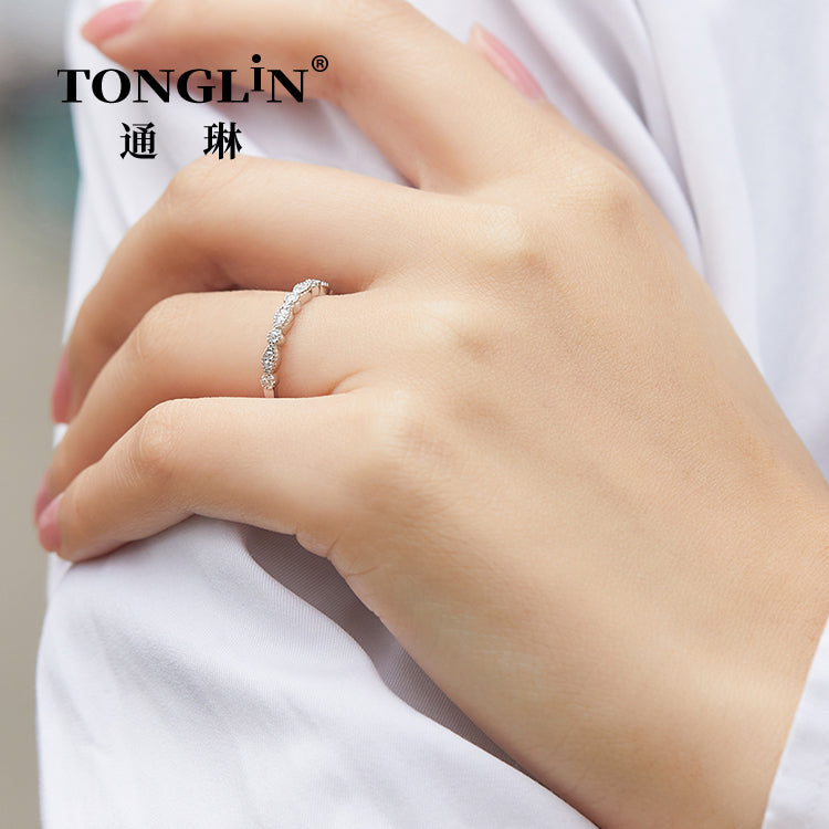 Tonglin Hot Sale Lace Micro-inlaid Zircon Silver Ring For Women