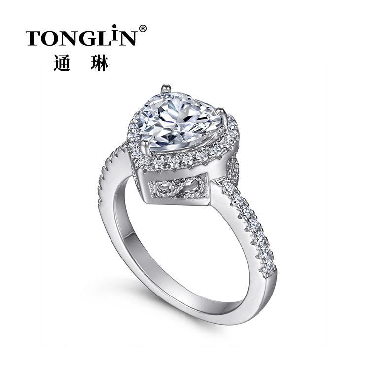 Tonglin Cubic Zirconia Stone Heart Shaped Sterling Silver Rings