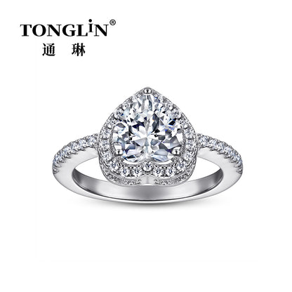 Tonglin Cubic Zirconia Stone Heart Shaped Sterling Silver Rings