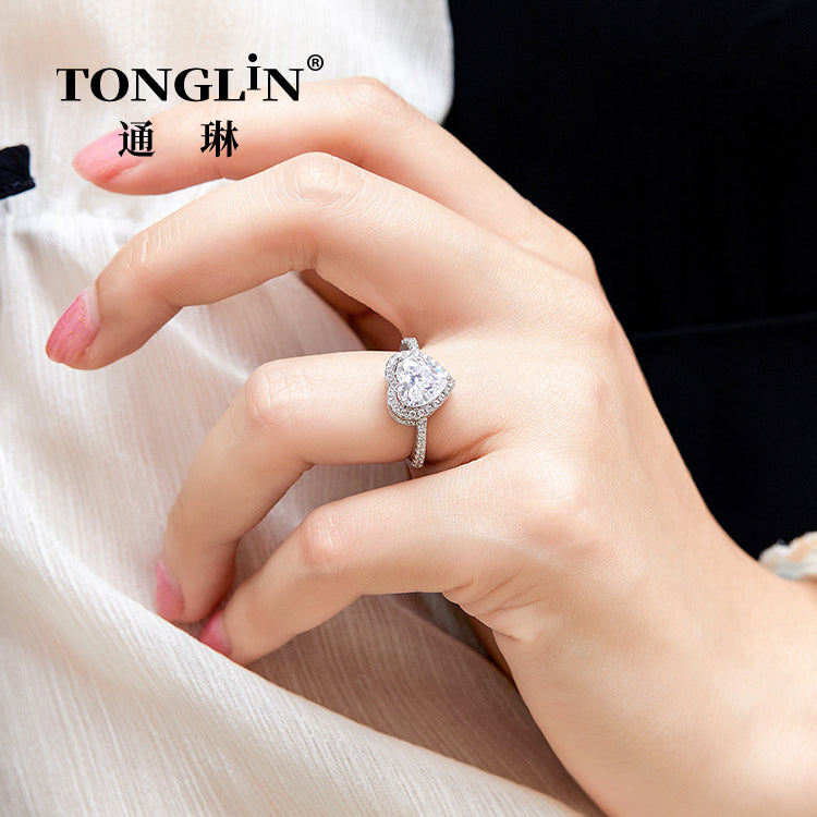 Tonglin Cubic Zirconia Stone Heart Shaped Sterling Silver Rings