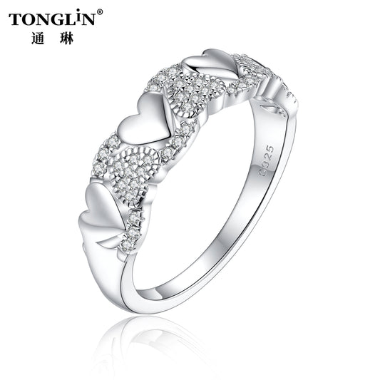 Tonglin Heart Ring for Women White Gold Wedding Band