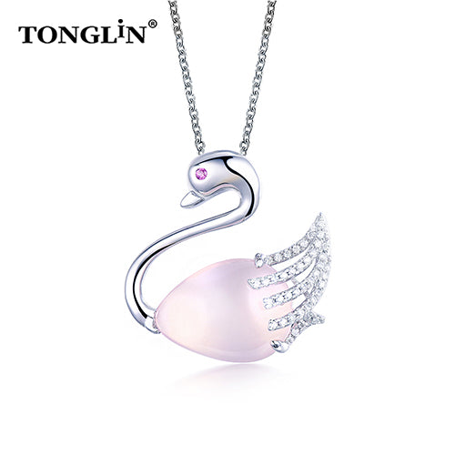 Tonglin Elegant Diamond customized silver chains custom made silver necklace silver pendant set