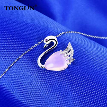 Tonglin Elegant Diamond customized silver chains custom made silver necklace silver pendant set