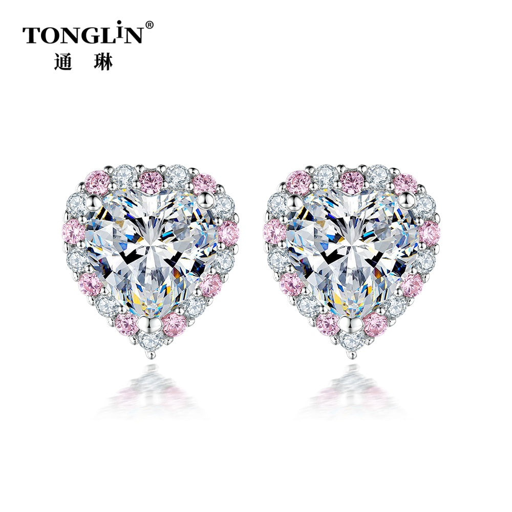 Tonglin 925 silver heart cut  Stud Earring