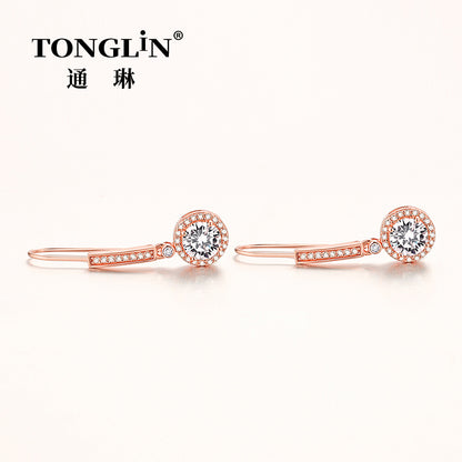 Tonglin Sterling Silver Long Stud Zircon Hoop Earrings